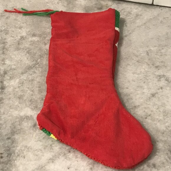 Handmade Needlepoint Christmas Stocking Tree Candy Canes Gifts Red Felt 18 Inch - Picture 5 of 7